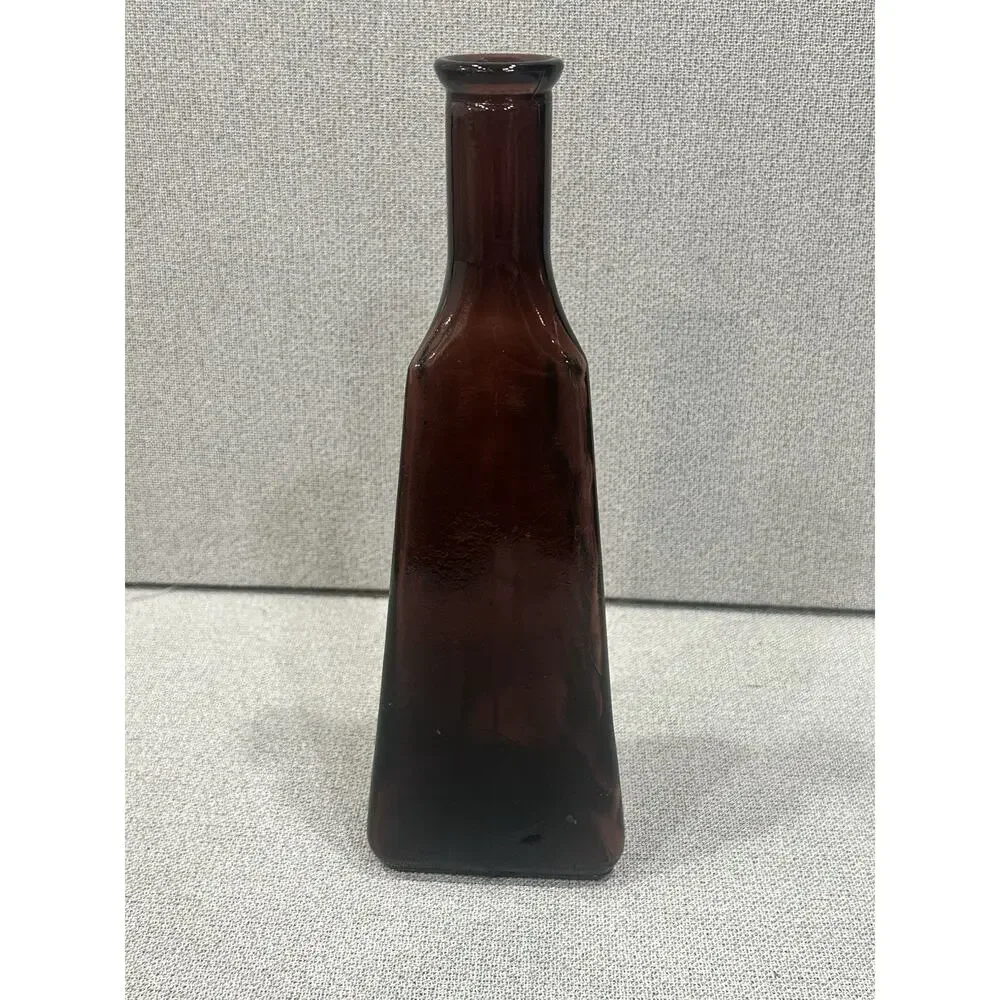 VTG MCM Dark‎ Amethyst Geometric Art Glass Bottle Triangle Shaped Vase 9.5” Tall